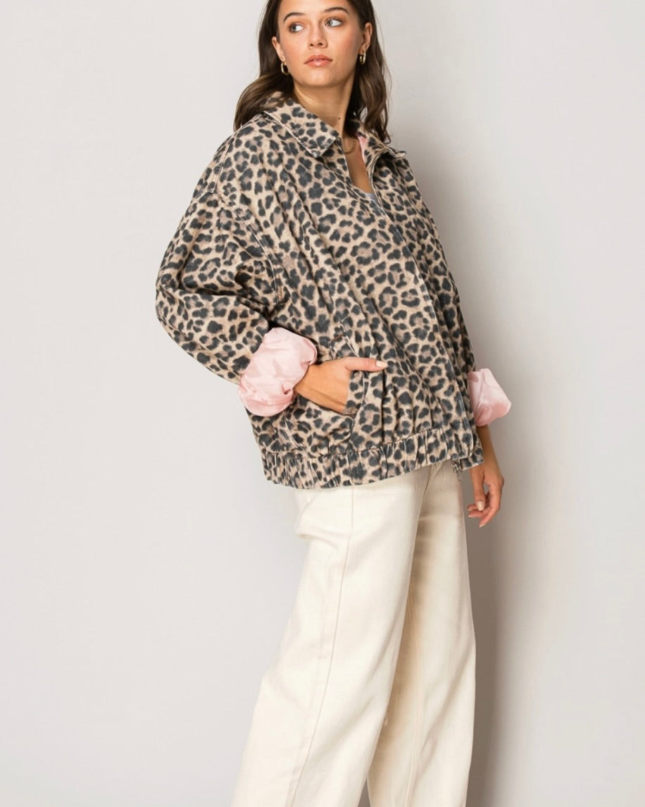 Leopard Bomber Zip Jacket