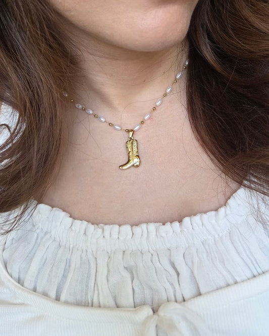 Cowboy Boot Pearl Necklace