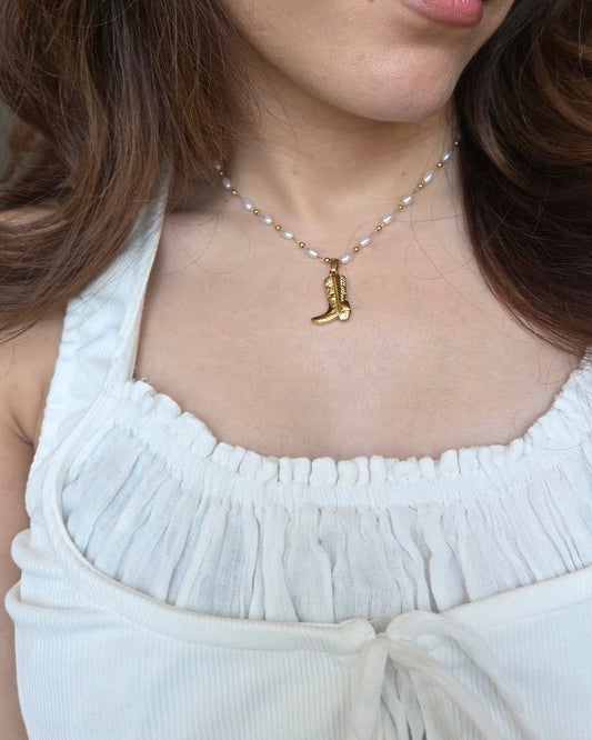 Cowboy Boot Pearl Necklace
