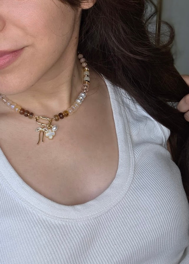 Beaded Brown Charm Necklace