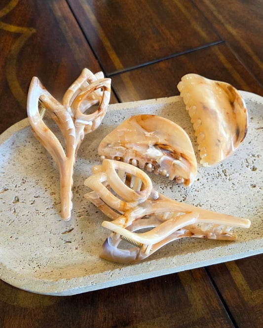 Marble Tulip Hair Clips