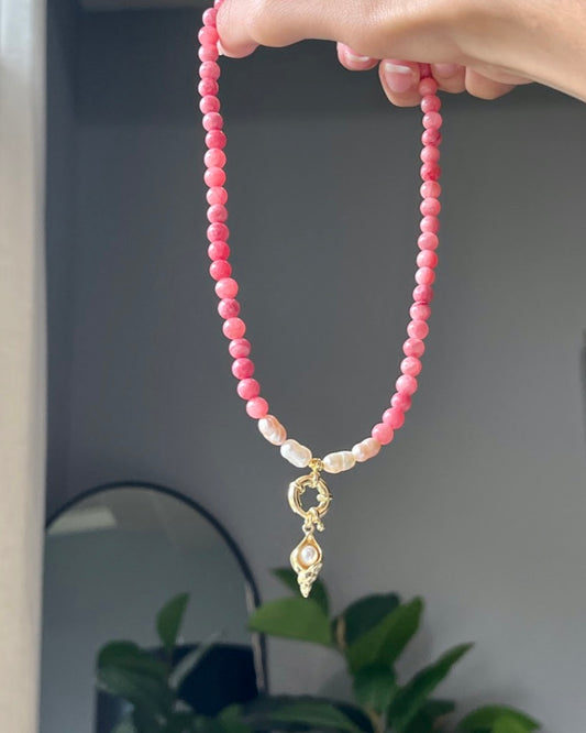 Coral Seashell Beaded Necklace
