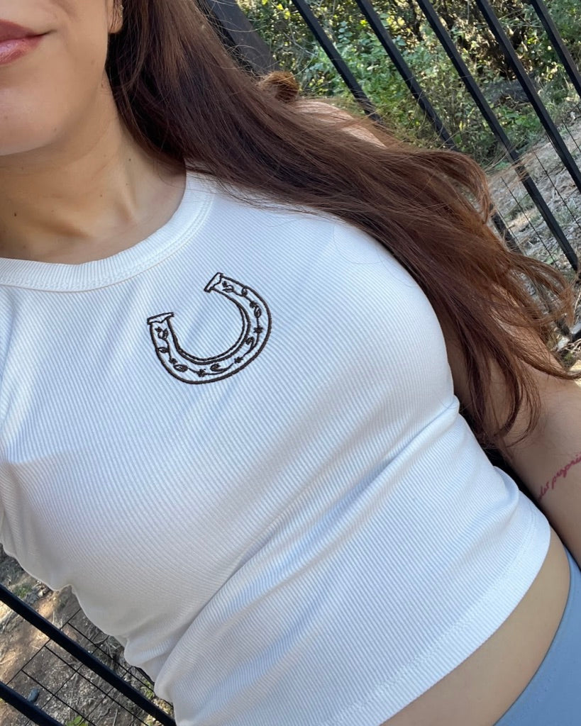 Embroidered Horseshoe Crop Top