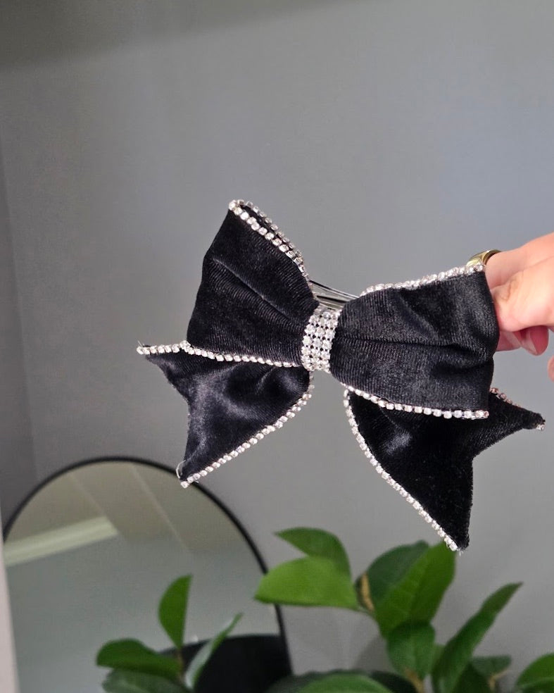 Velvet Rhinestone Hair Bow