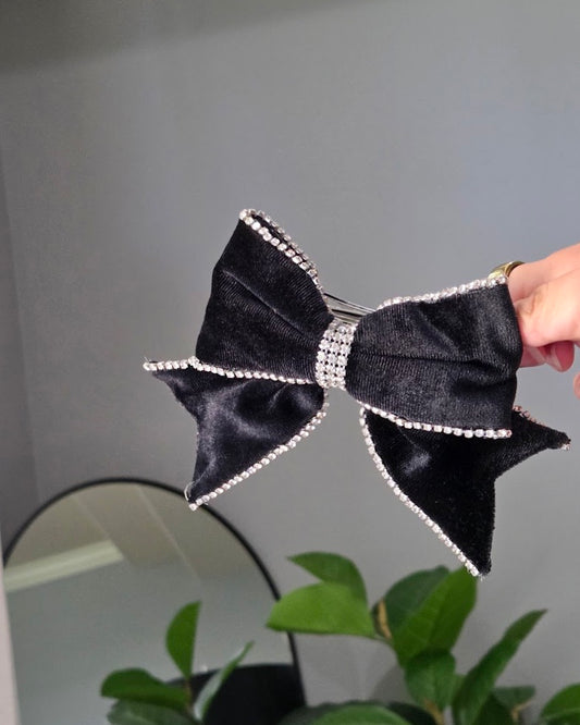 Velvet Rhinestone Hair Bow