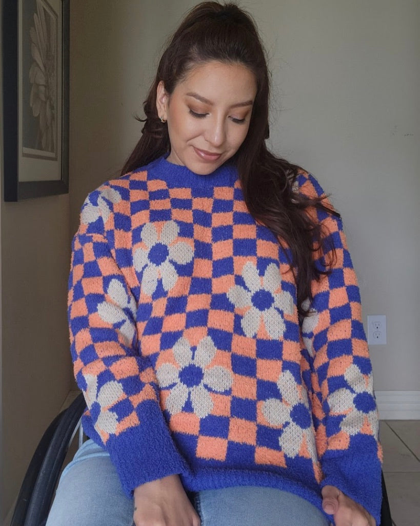 Niki Checkered Flower Sweater