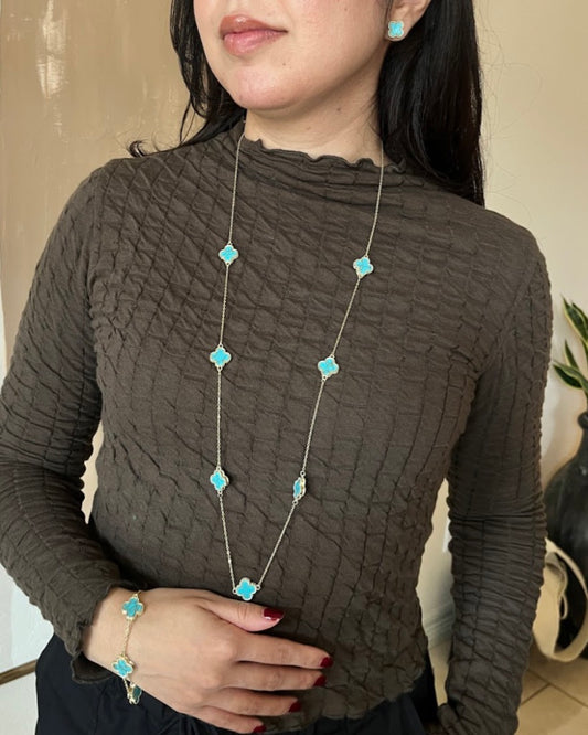 Turquoise Clover Long Necklace