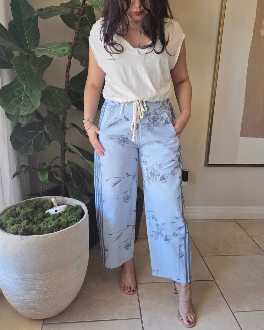 Izzie Printed Daisy Pants-Blue