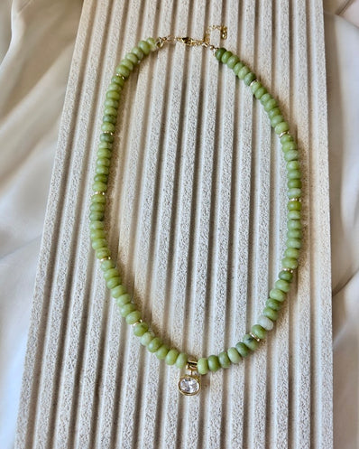 Green Rondelle Beaded Necklace