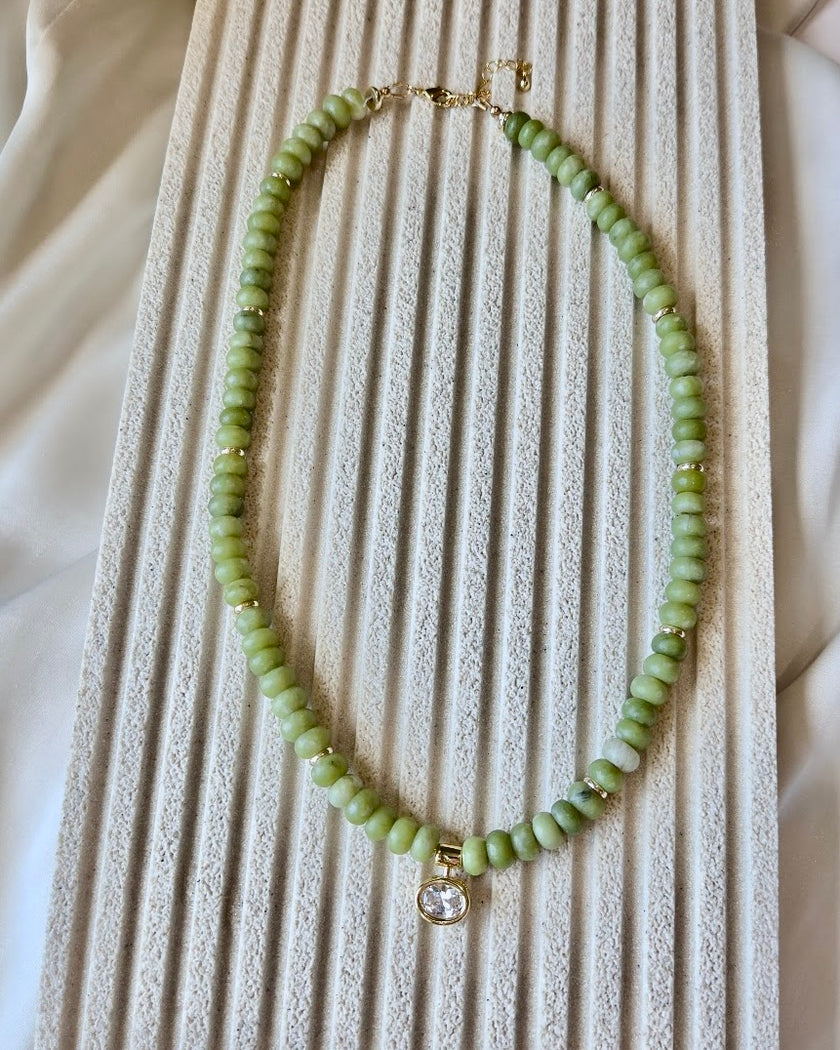 Green Rondelle Beaded Necklace
