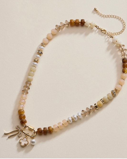 Beaded Brown Charm Necklace