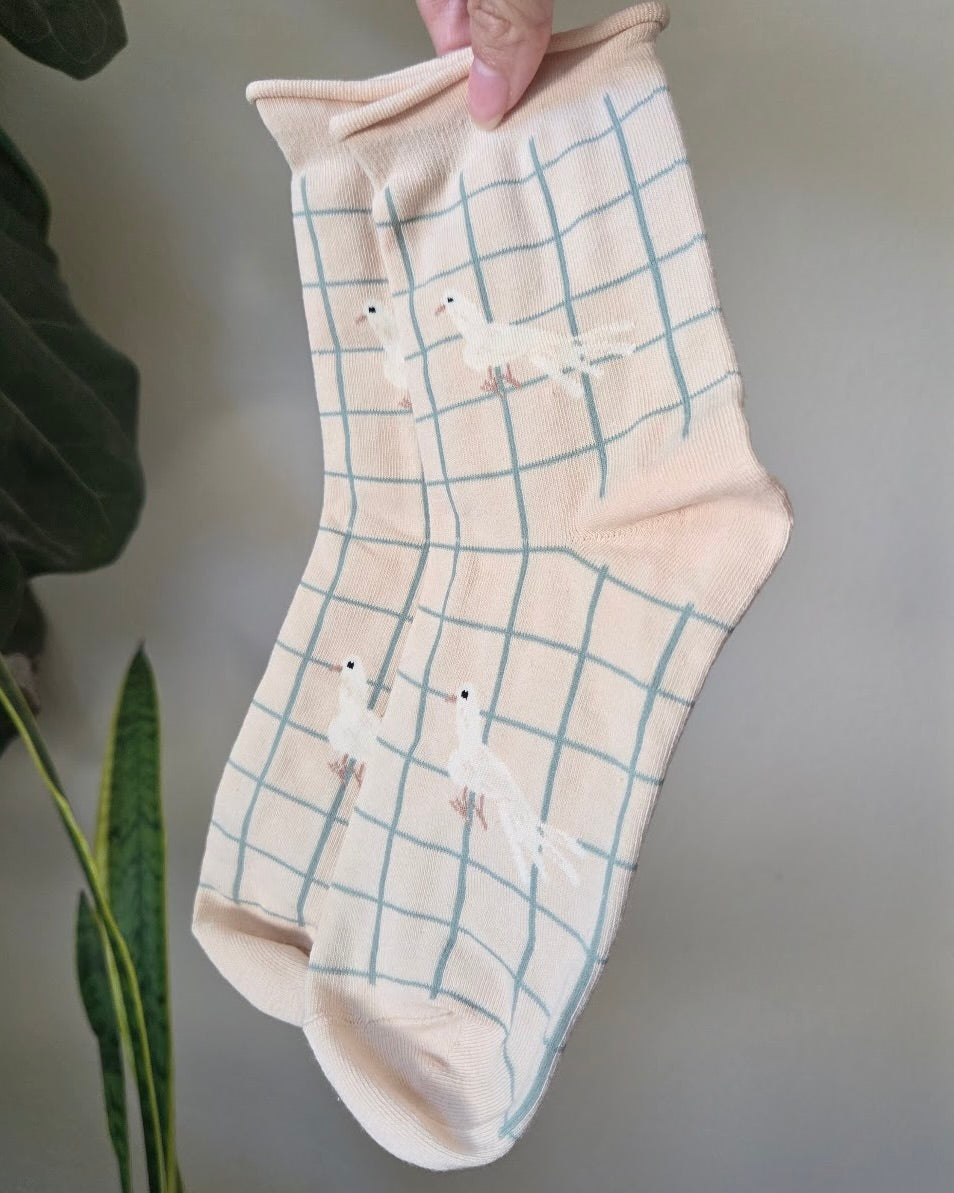 Sage Checkered Bird Socks