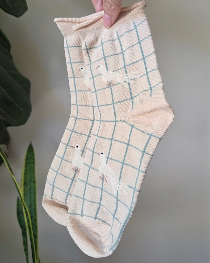 Sage Checkered Bird Socks