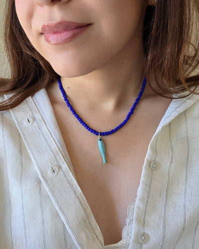 Blue Jade Fish Necklace