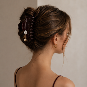 Burgundy Flower Charm Hair Claw Clip