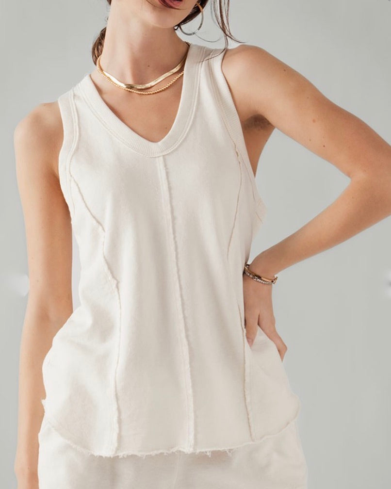 Racerback Vneck Tank-Ivory