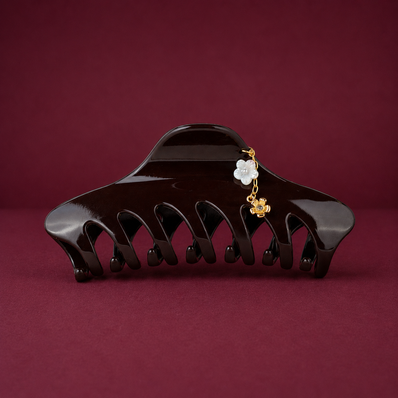 Burgundy Flower Charm Hair Claw Clip