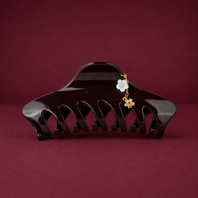 Burgundy Flower Charm Hair Claw Clip