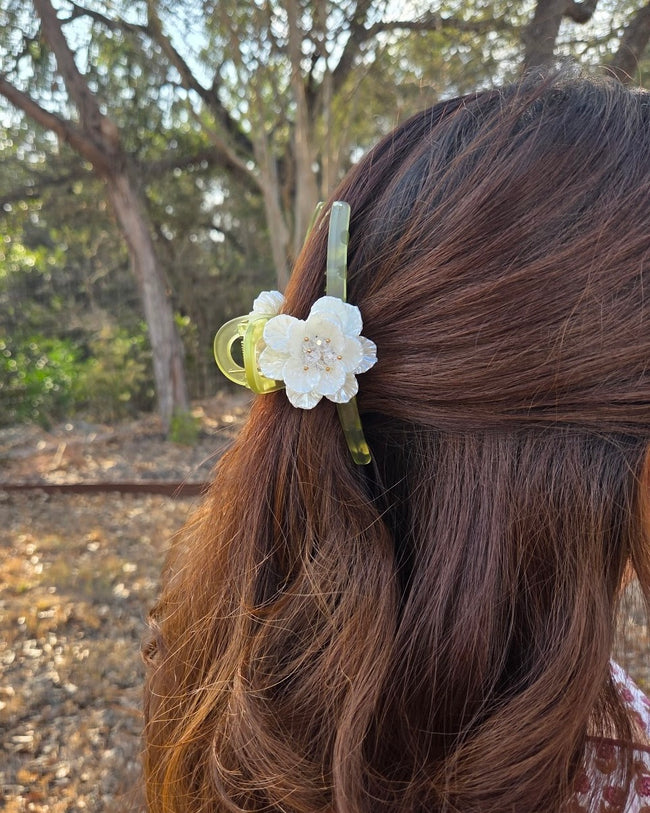 Mint Pearl Flower Clip