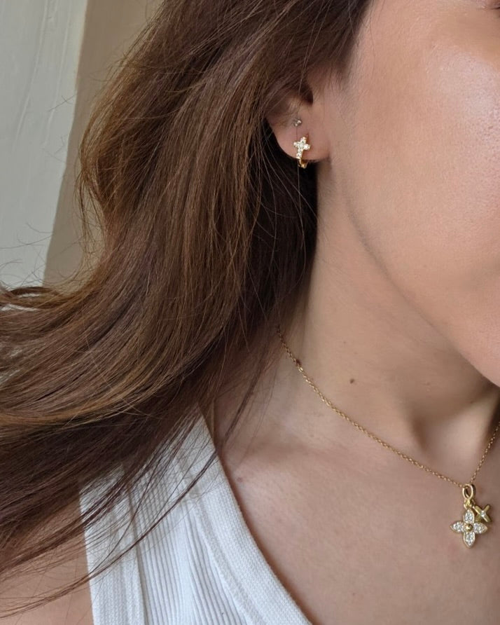 Mini Cross Huggies' Earrings