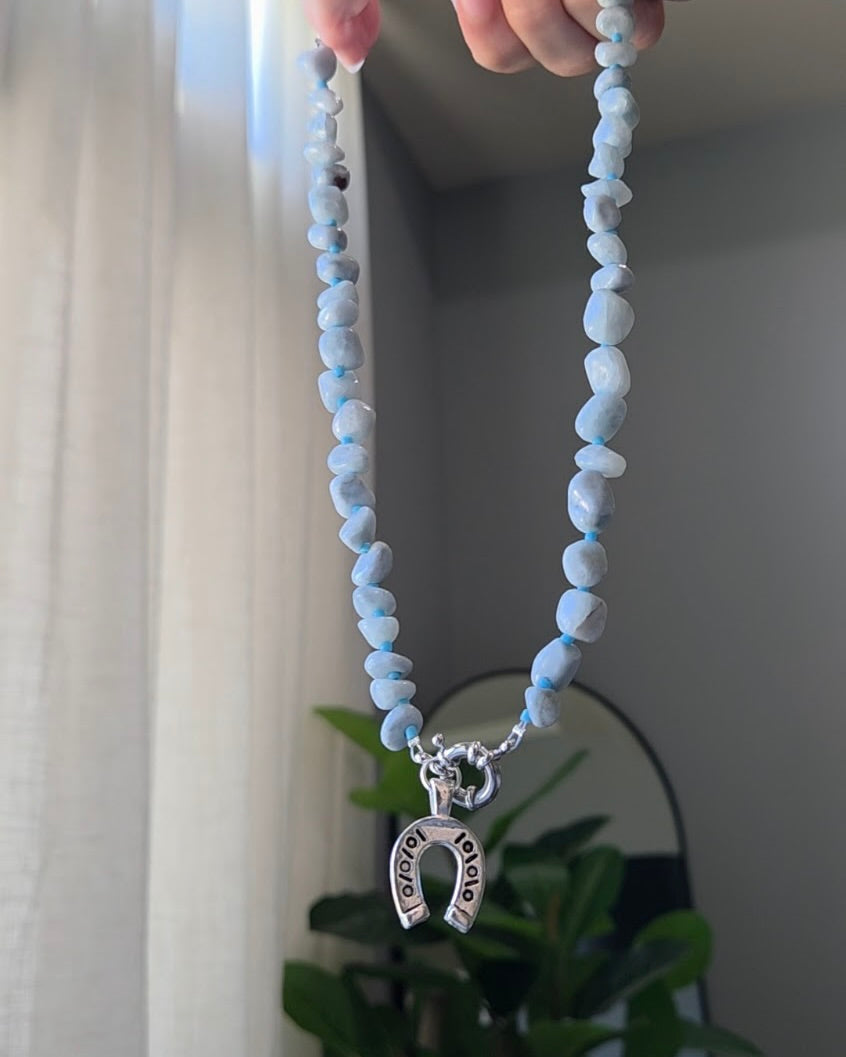 Blue Jean Horseshoe Beaded Necklace