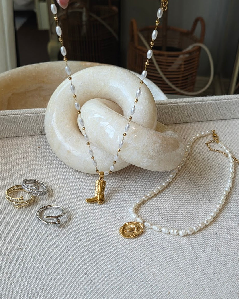 Cowboy Boot Pearl Necklace