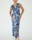Navy Lace Trim Print Dress