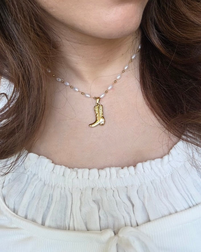 Cowboy Boot Pearl Necklace