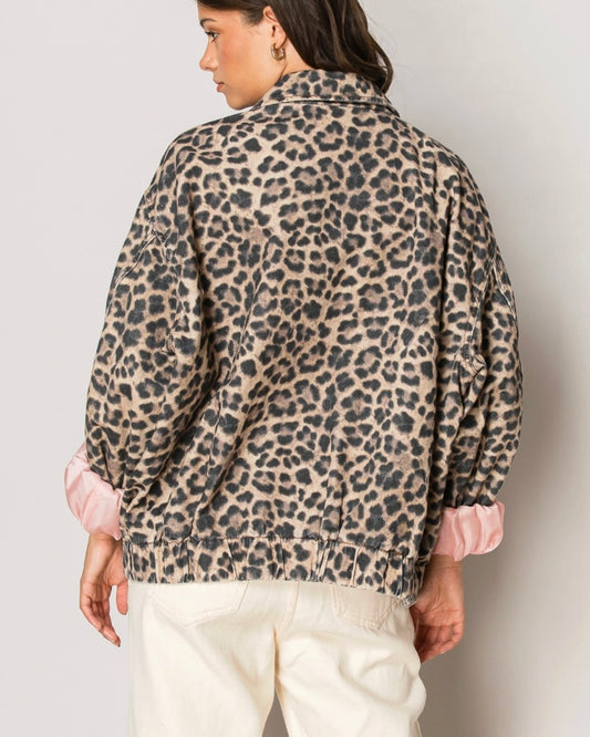 Leopard Bomber Zip Jacket