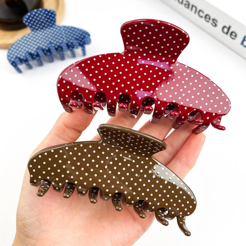 Polka Dot Semi-Circle Acetate Hair Claw Clip