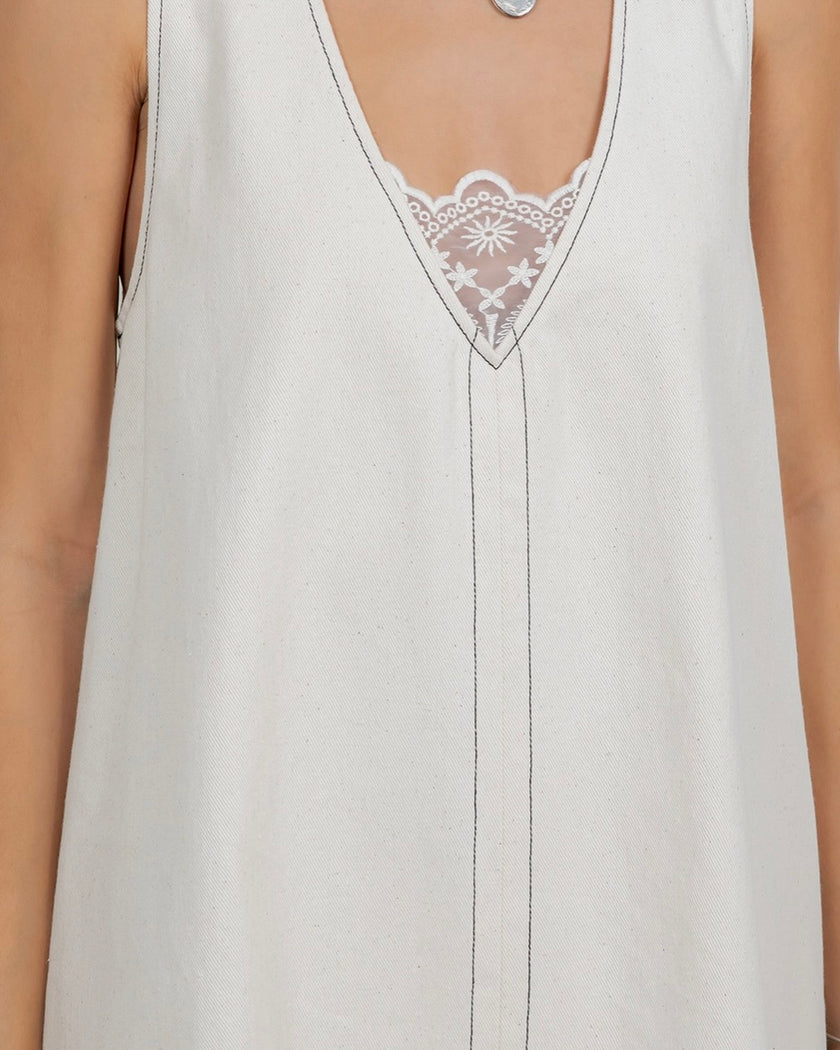 Gia White Lace Denim Dress