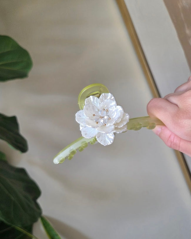 Mint Pearl Flower Clip