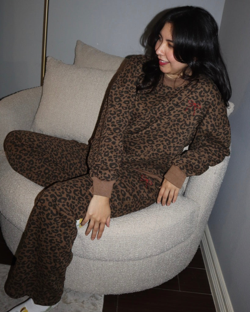 Leopard Bow Sweatshirt Set