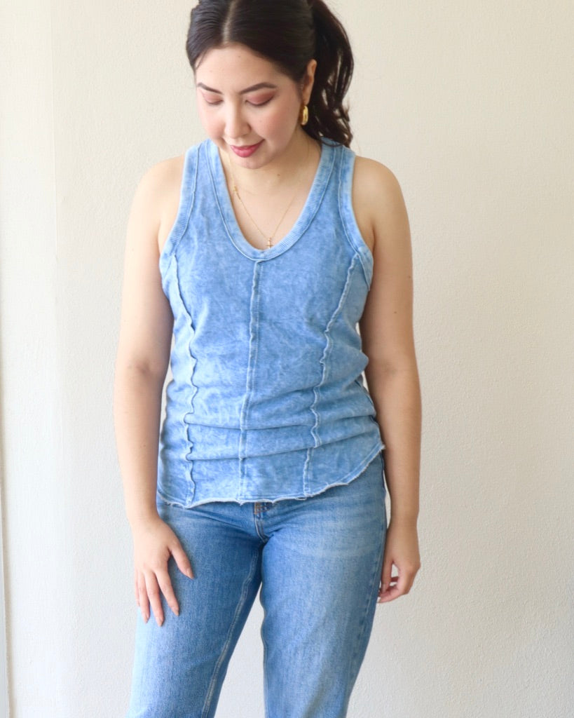 Racerback Vneck Tank-Blue (Last LARGE)