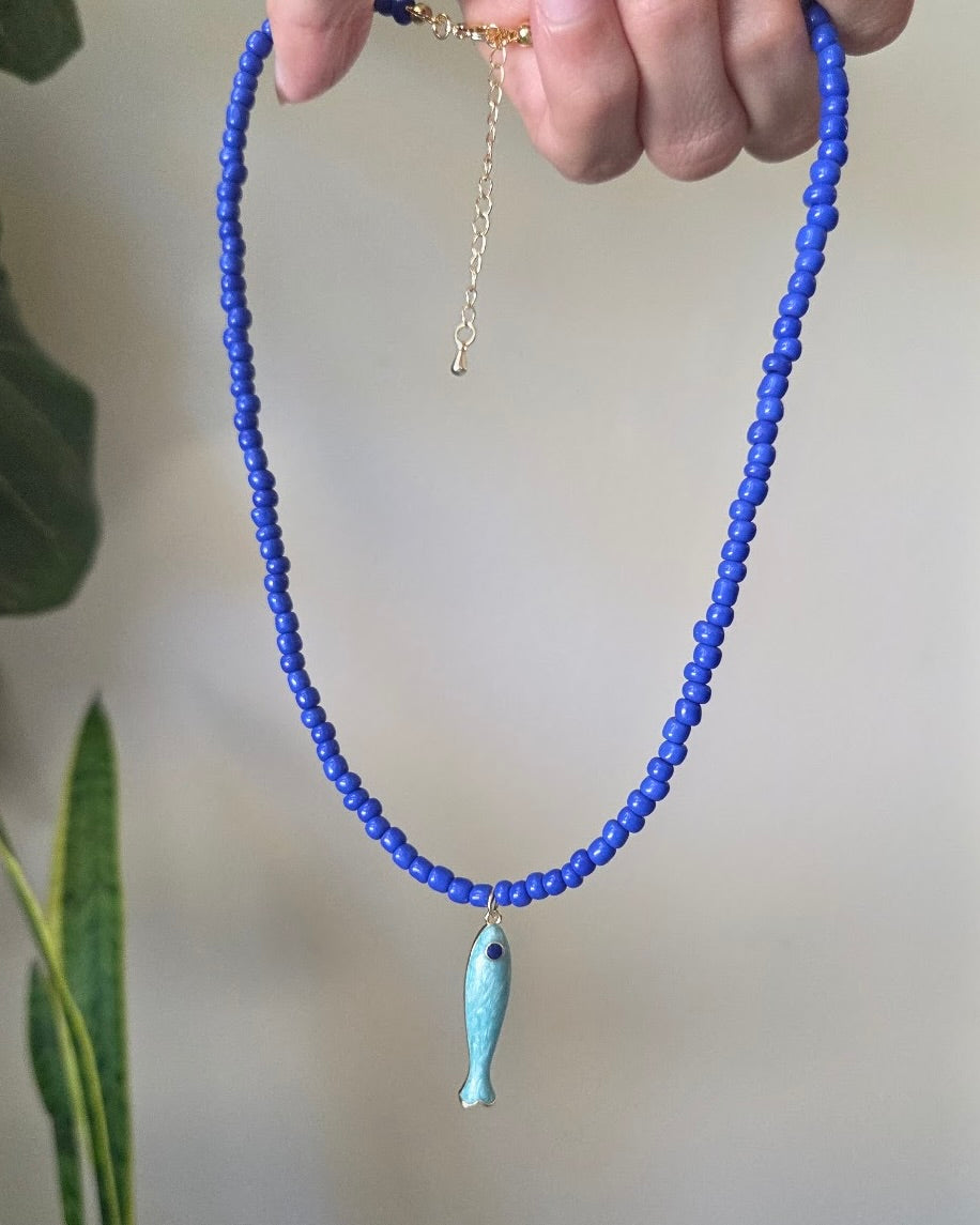 Blue Jade Fish Necklace