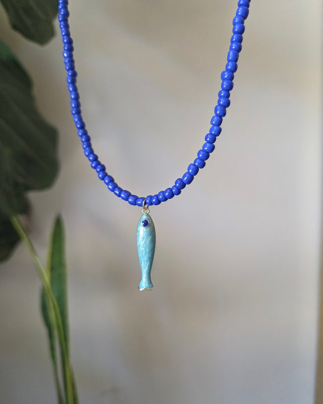Blue Jade Fish Necklace