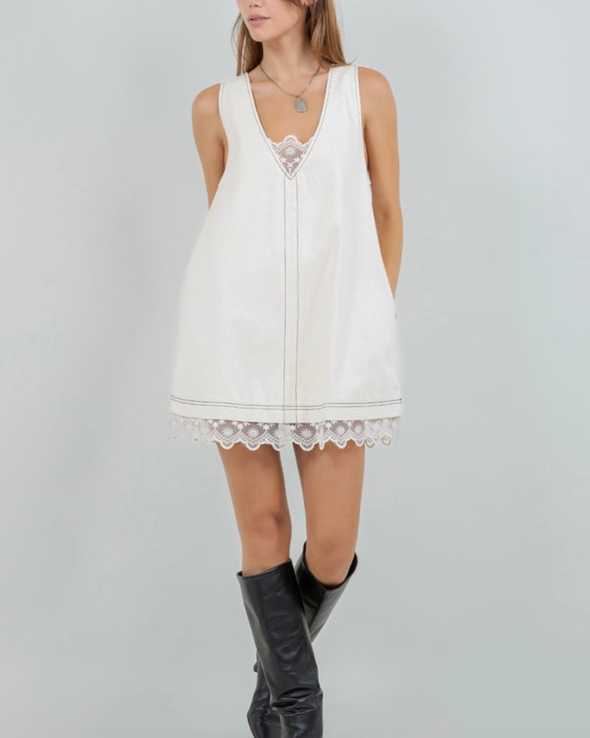 Gia White Lace Denim Dress