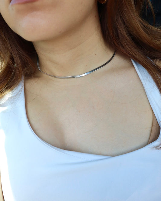 Our Signature Herringbone Snake Necklace-Silver