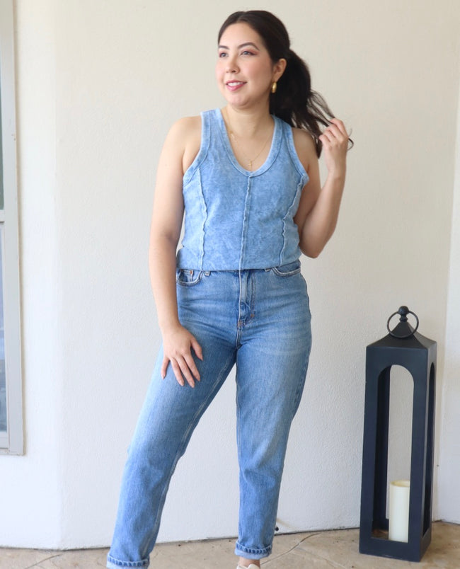 Racerback Vneck Tank-Blue (Last LARGE)