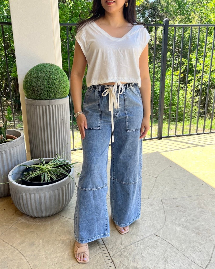 Bethany Drawstring Wide Leg Denim
