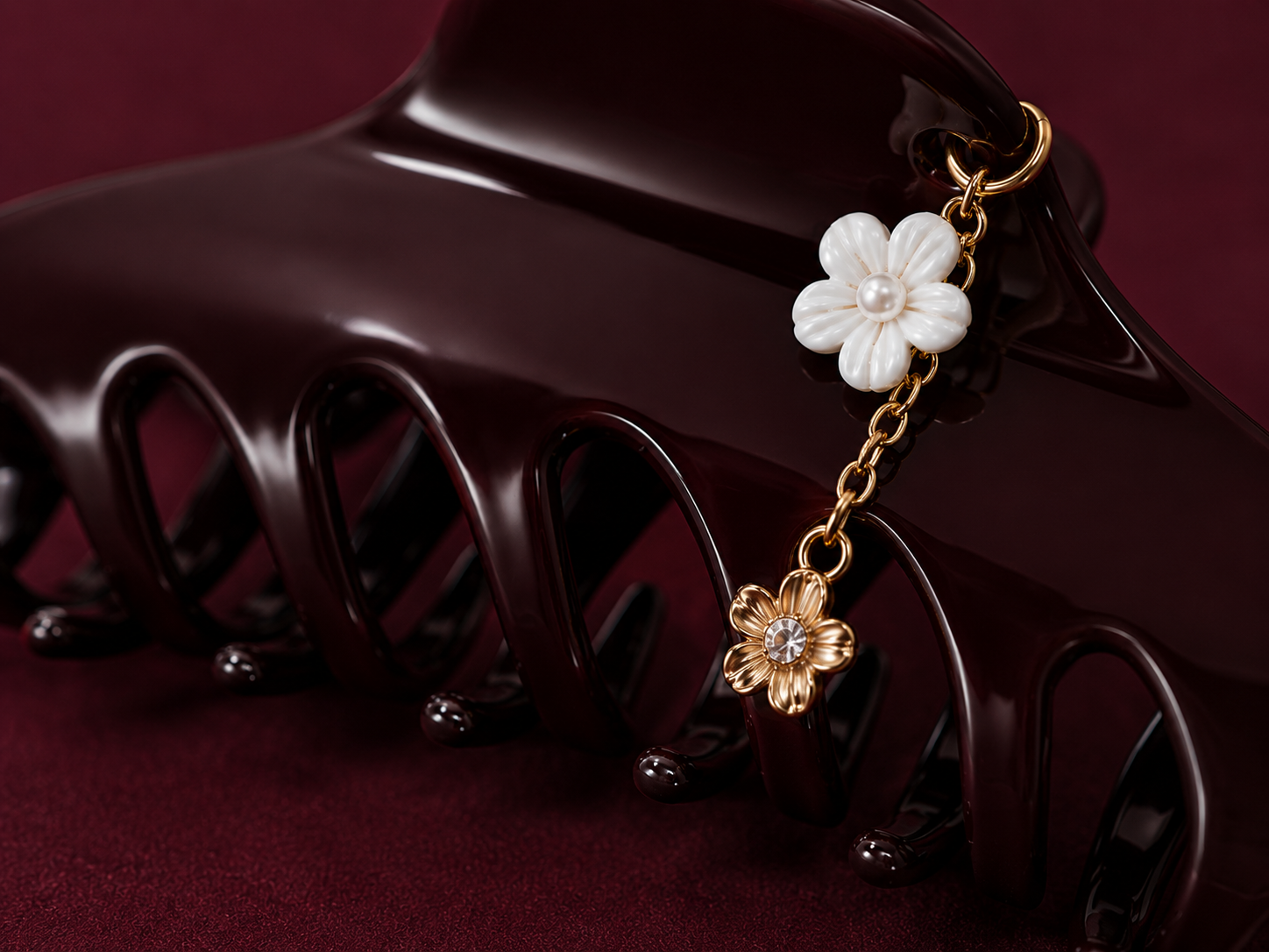 Burgundy Flower Charm Hair Claw Clip