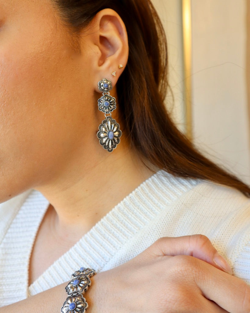 Denim Blue Concho Drop Earrings