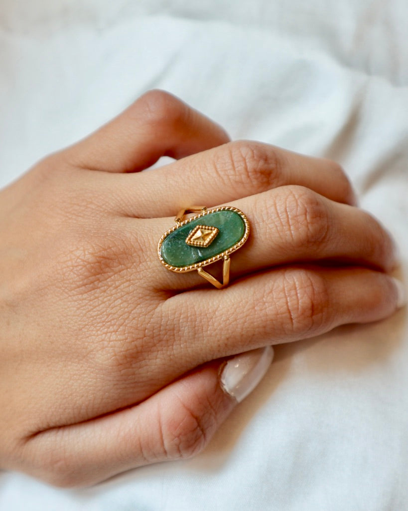 Oval Green Jasper or Onyx Ring