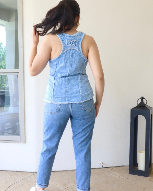 Racerback Vneck Tank-Blue (Last LARGE)