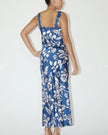 Navy Lace Trim Print Dress