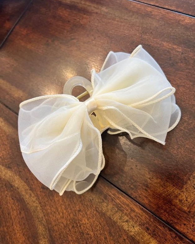 Sheer Ivory Hair Bow Clip