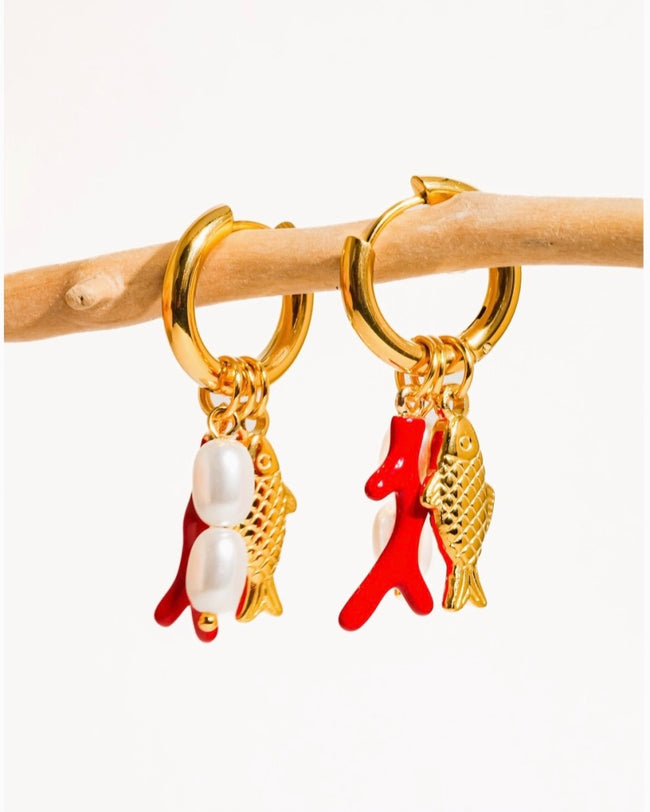 Fish Charm Hoop Earrings