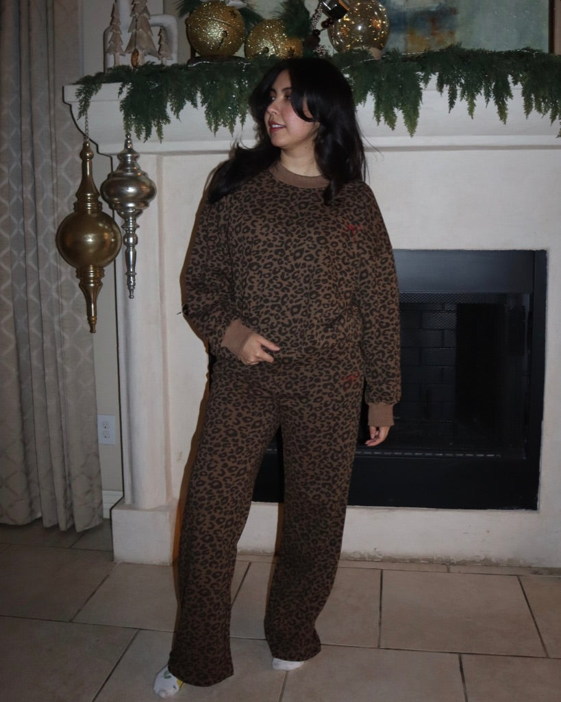 Leopard Bow Sweatshirt Set