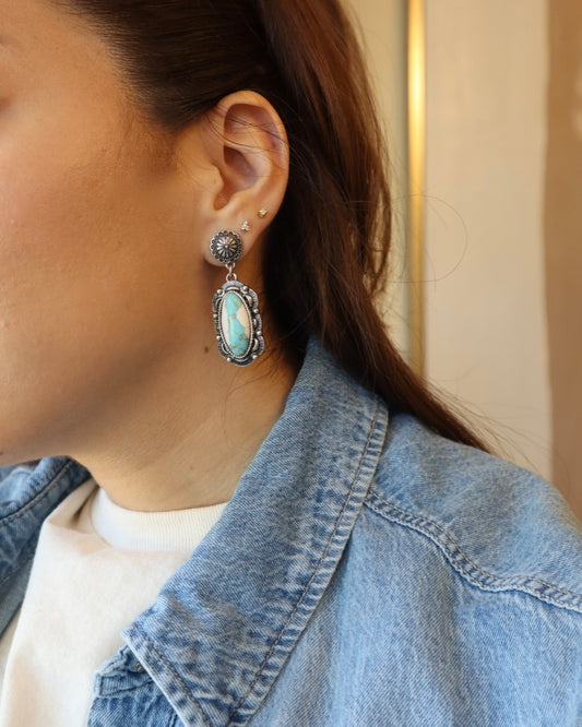 Turquoise/White Stone Drop Earrings