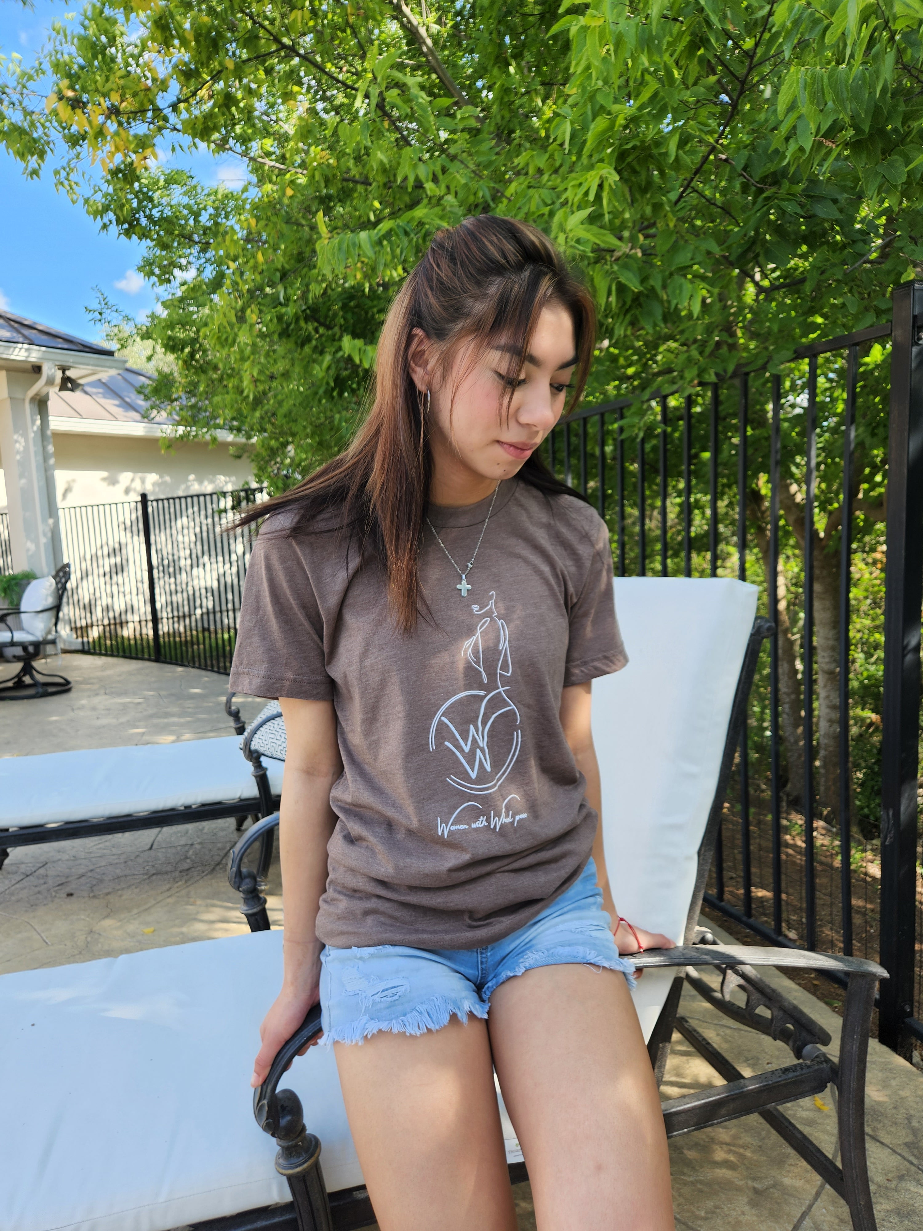 Women with Wheel Power Womens fitted brown Tshirtt